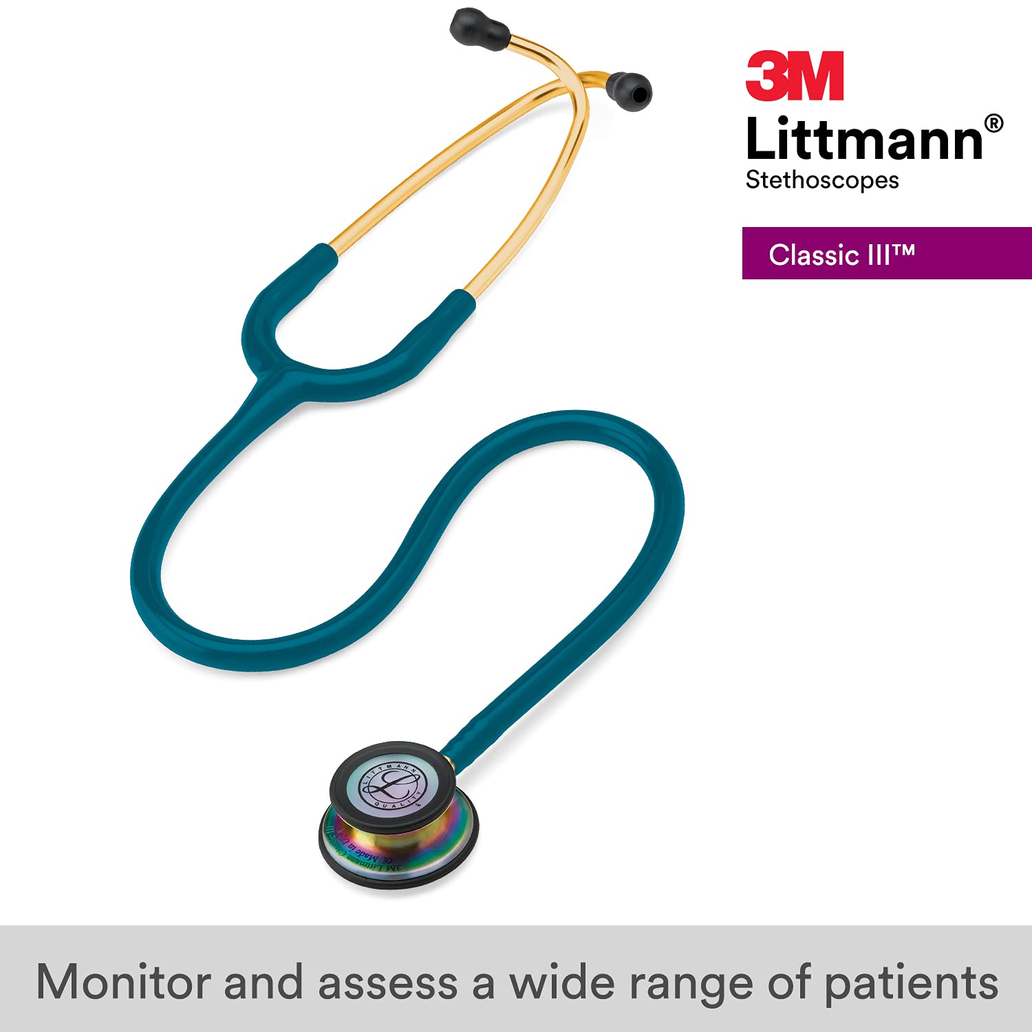 3M™ Littmann® Classic III™ Monitoring Stethoscope, Rainbow-Finish, Caribbean Blue Tube, 27 in, 5807 3M™ Littmann® Classic III™ Monitoring Stethoscope, Rainbow-Finish, Caribbean Blue Tube, 27 in, 5807